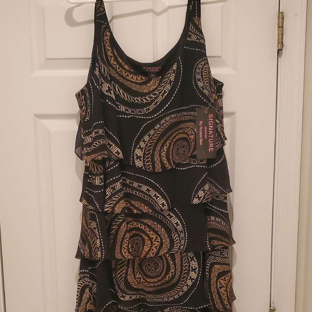 Signature by Robbie Bee Black with Gold Tribal Ruffle Tank Dress